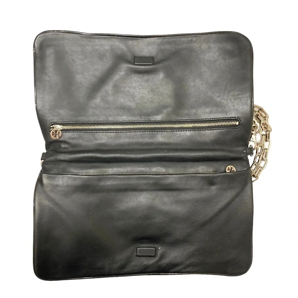 Tory Burch black leather logo convertible clutch bag